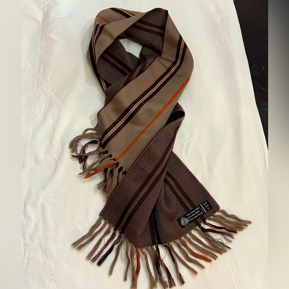 Pure new wool men’s muffler, scarf, tan brown orange